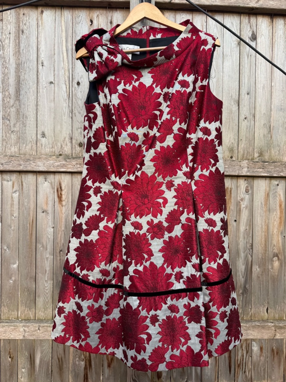 NWOT Sarah Campbell Brocade Dress with Red Dahlias Bow Event Wedding Party - Picture 7 of 7